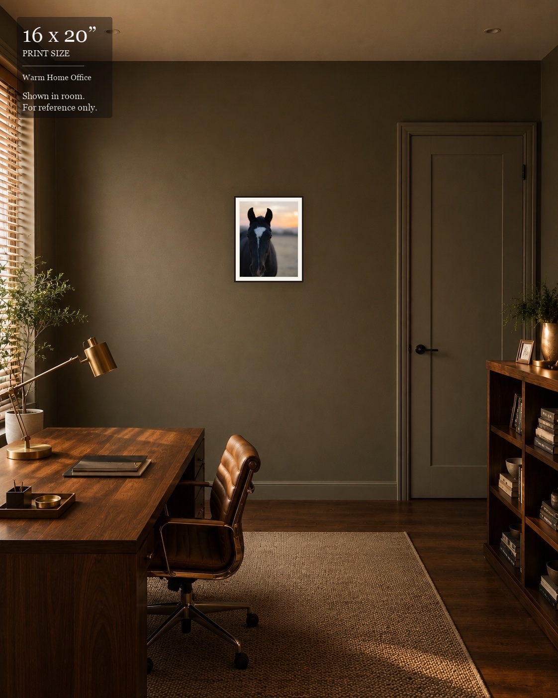 Twilight Mare (16×20) displayed in the Warm Home Office