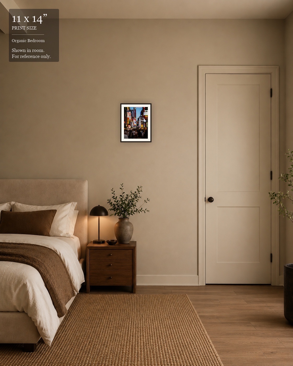 Shinjuku Nights (11×14) displayed in the Organic Bedroom