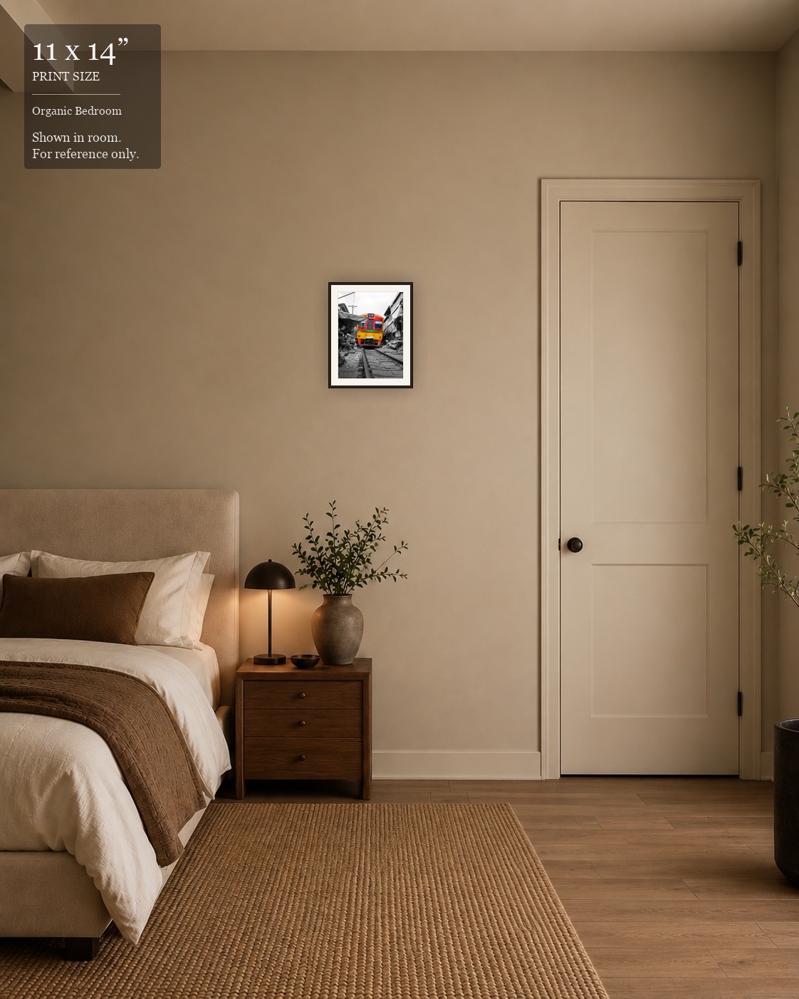 Maeklong Railway Market (11×14) displayed in the Organic Bedroom