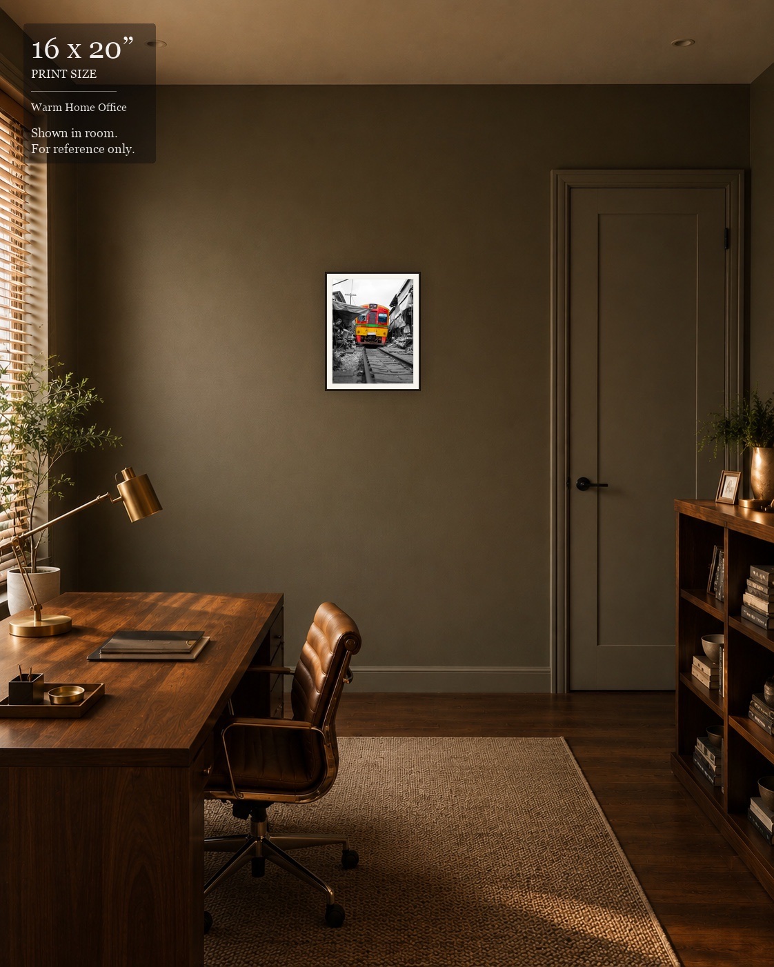 Maeklong Railway Market (16×20) displayed in the Warm Home Office