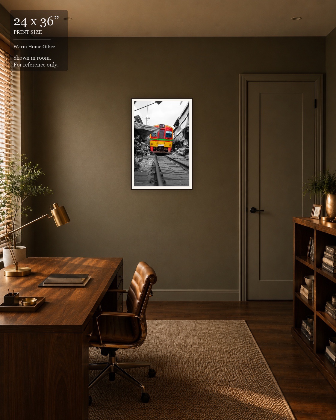 Maeklong Railway Market (24×36) displayed in the Warm Home Office